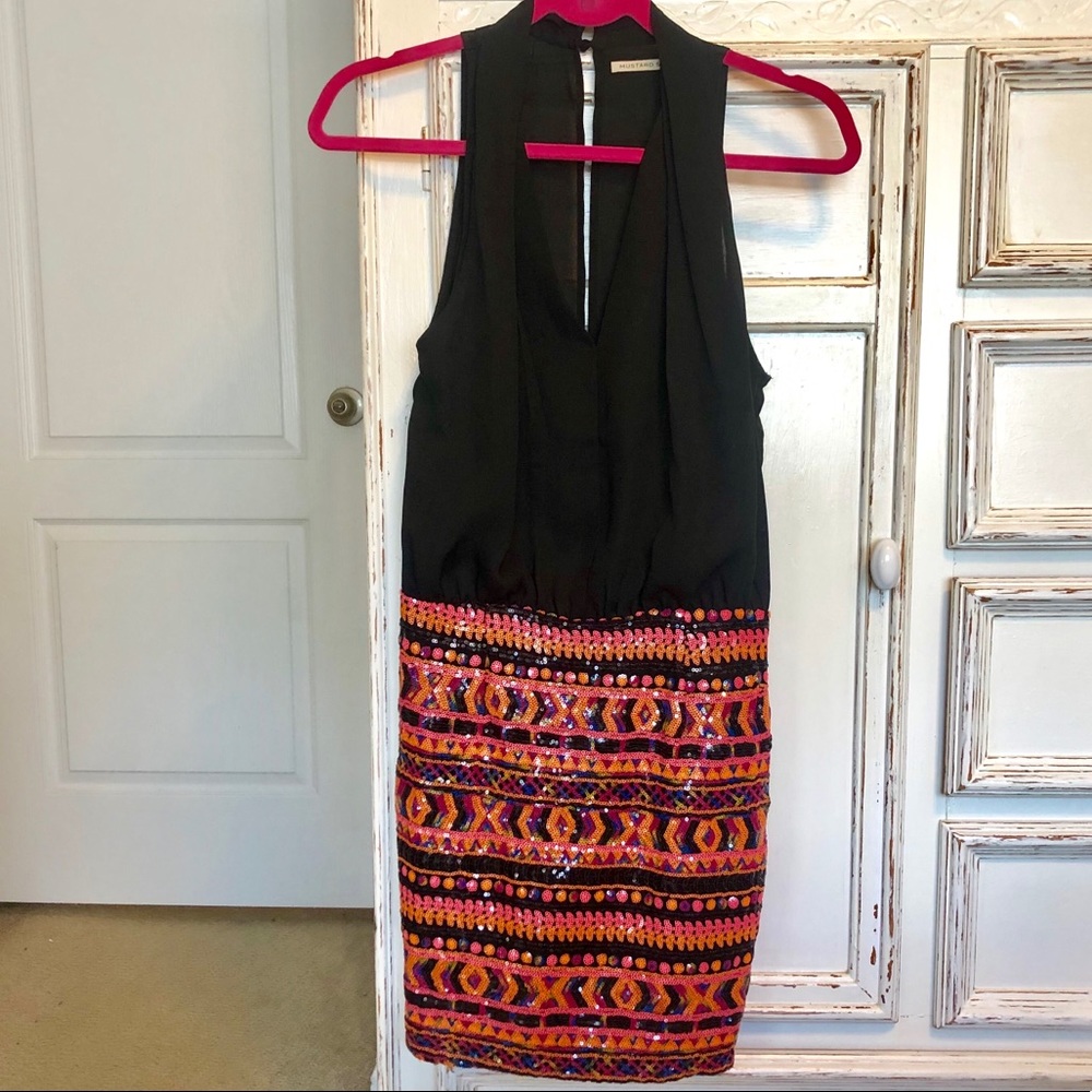 Mustard Seed Black and Orange sequin dress